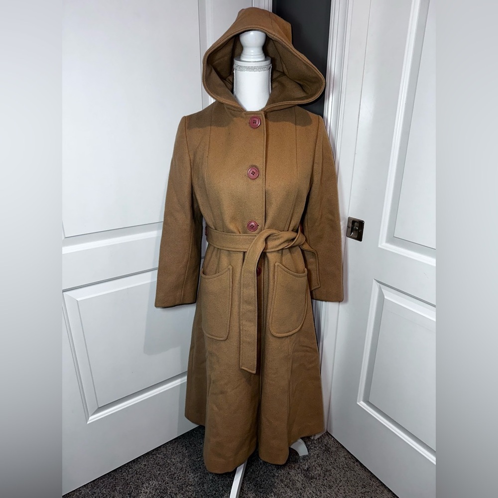 Women's Tan Hooded Coat - Picture 1 of 15